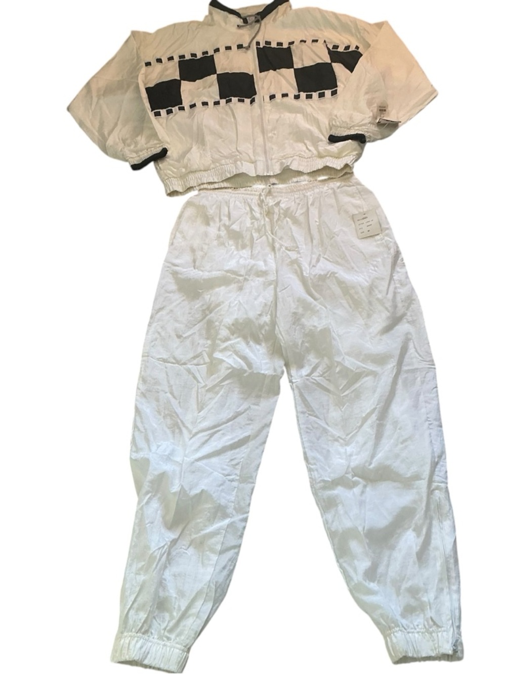 Vtg 80s Active exposure windbreaker track suit size M white black checkerboard
